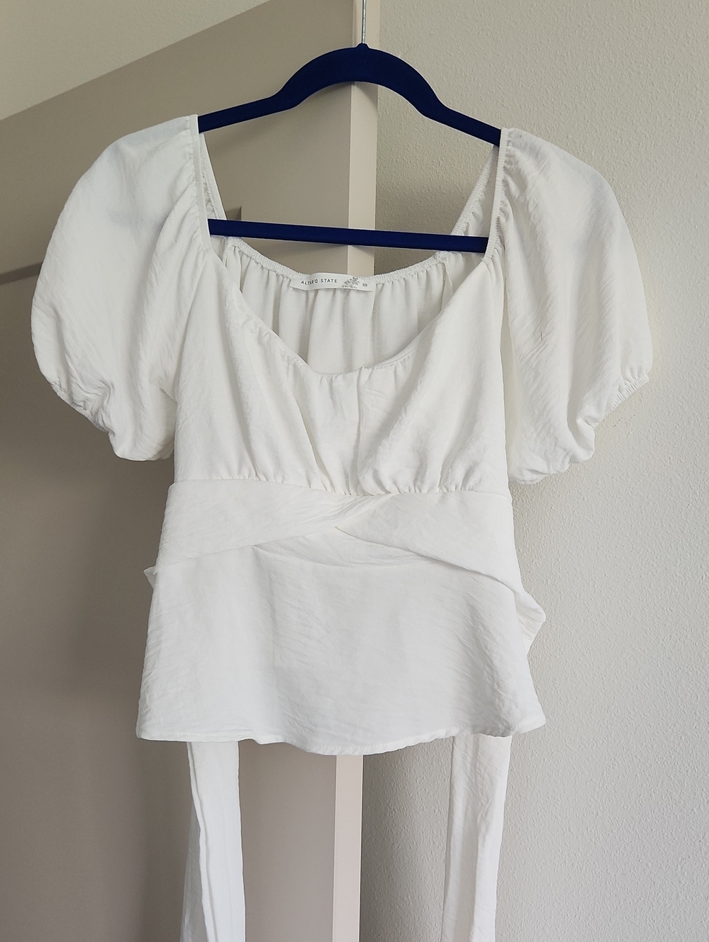 White Puff Sleeve Peplum Top